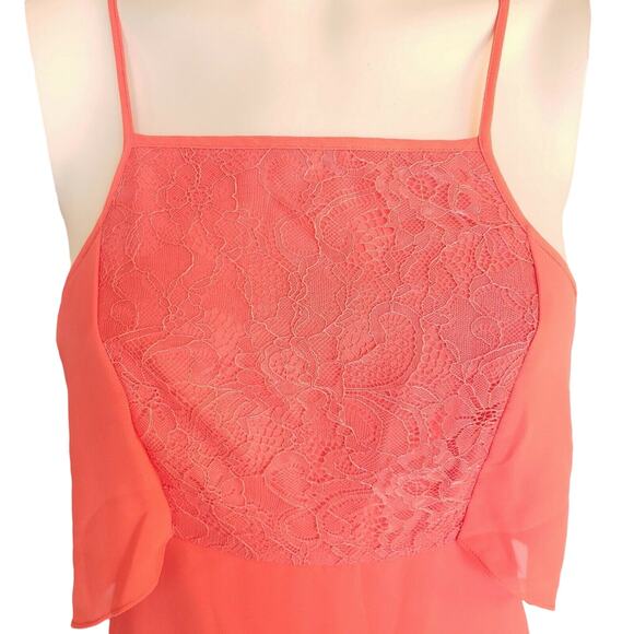 BCBGeneration ruffle layered square neck empire waist dress salmonwine Sz 4 NEW - Picture 3 of 8